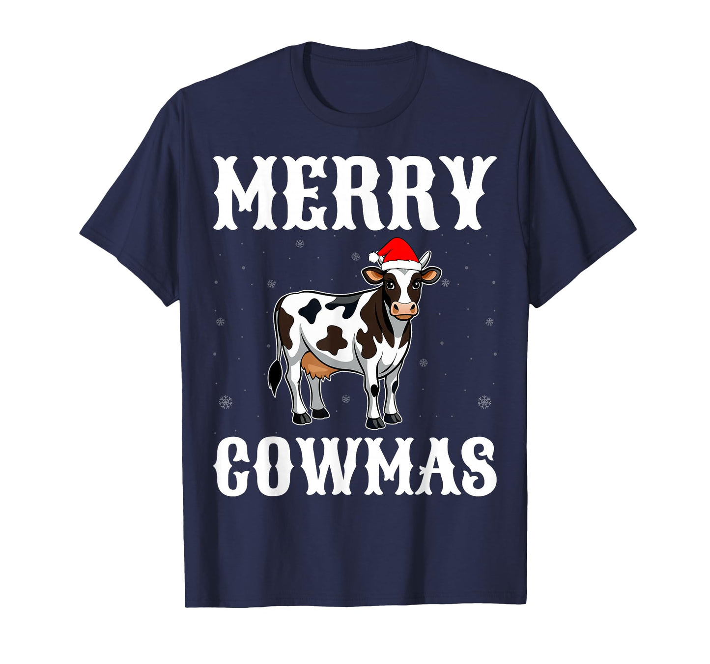 Merry Cowmas - Cow Wearing Santa Hat Dairy Farmer Christmas T-Shirt