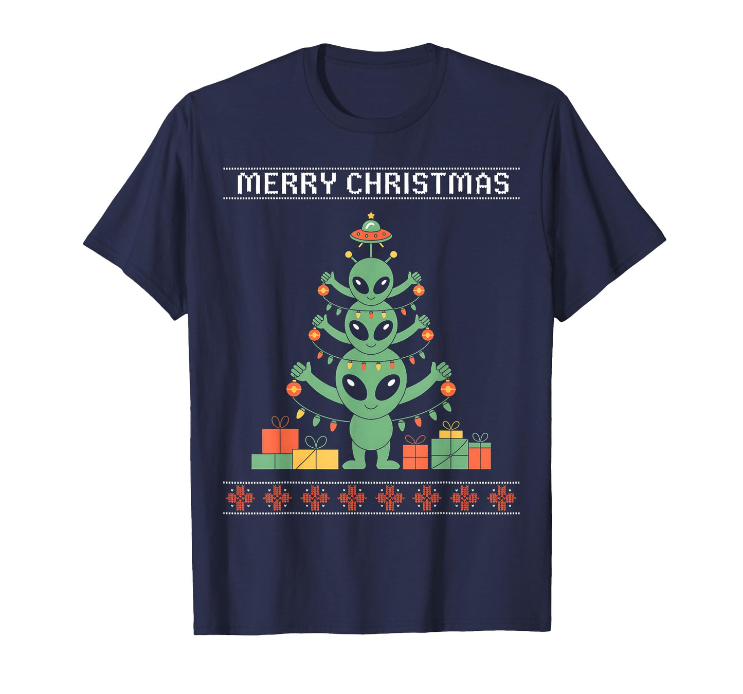 Funny Alien Trio Merry Ugly Christmas Santa Hat Gifts Xmas T-Shirt