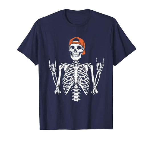 Rocker Skeleton Cap Skater Halloween Rock Mens Boys Kids T-Shirt