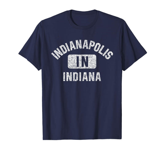 Indianapolis Indiana Gym Style Distressed White Print T-Shirt
