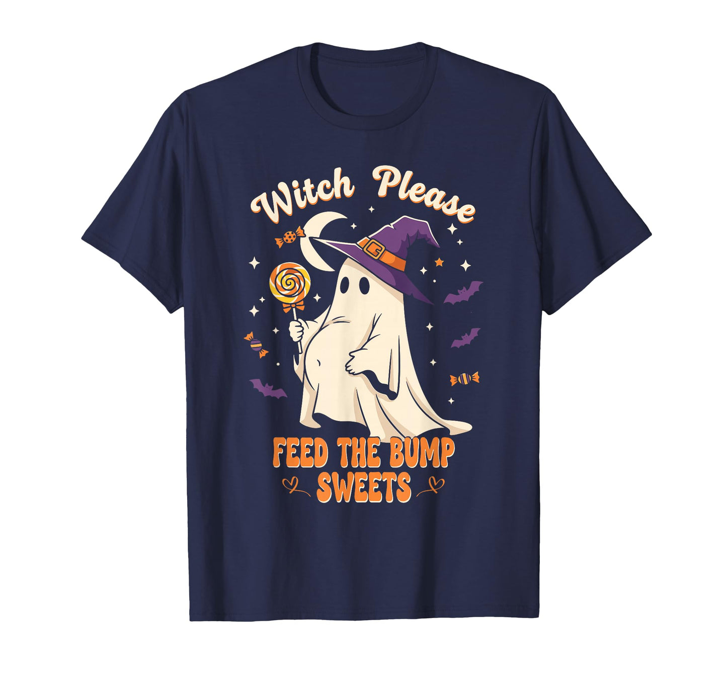 Pregnant Ghost Witch Dress Funny Halloween Trick Or Treat T-Shirt