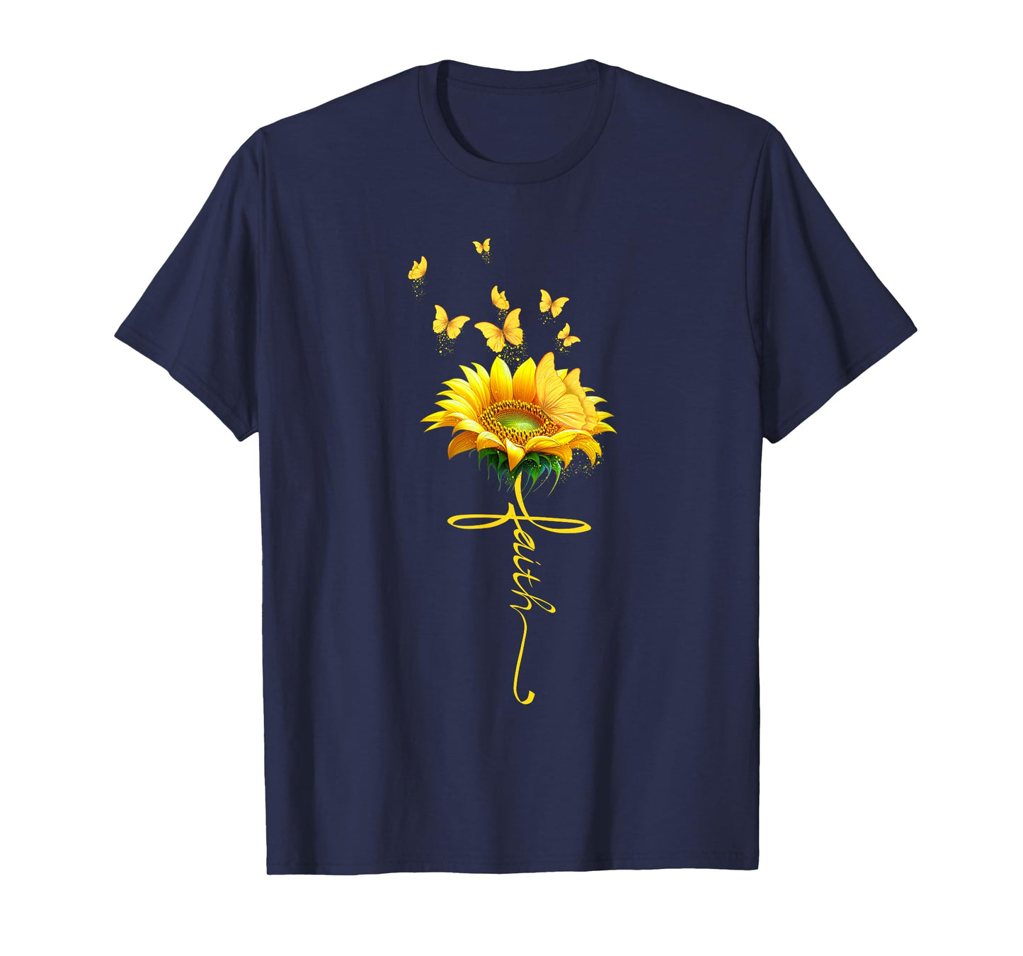 Faith Cross Sunflower Butterflies Flowers Christians T-Shirt