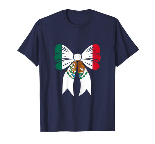 Mexico Girl Coquette Bow Ribbon Pride Mexican Flag T-Shirt