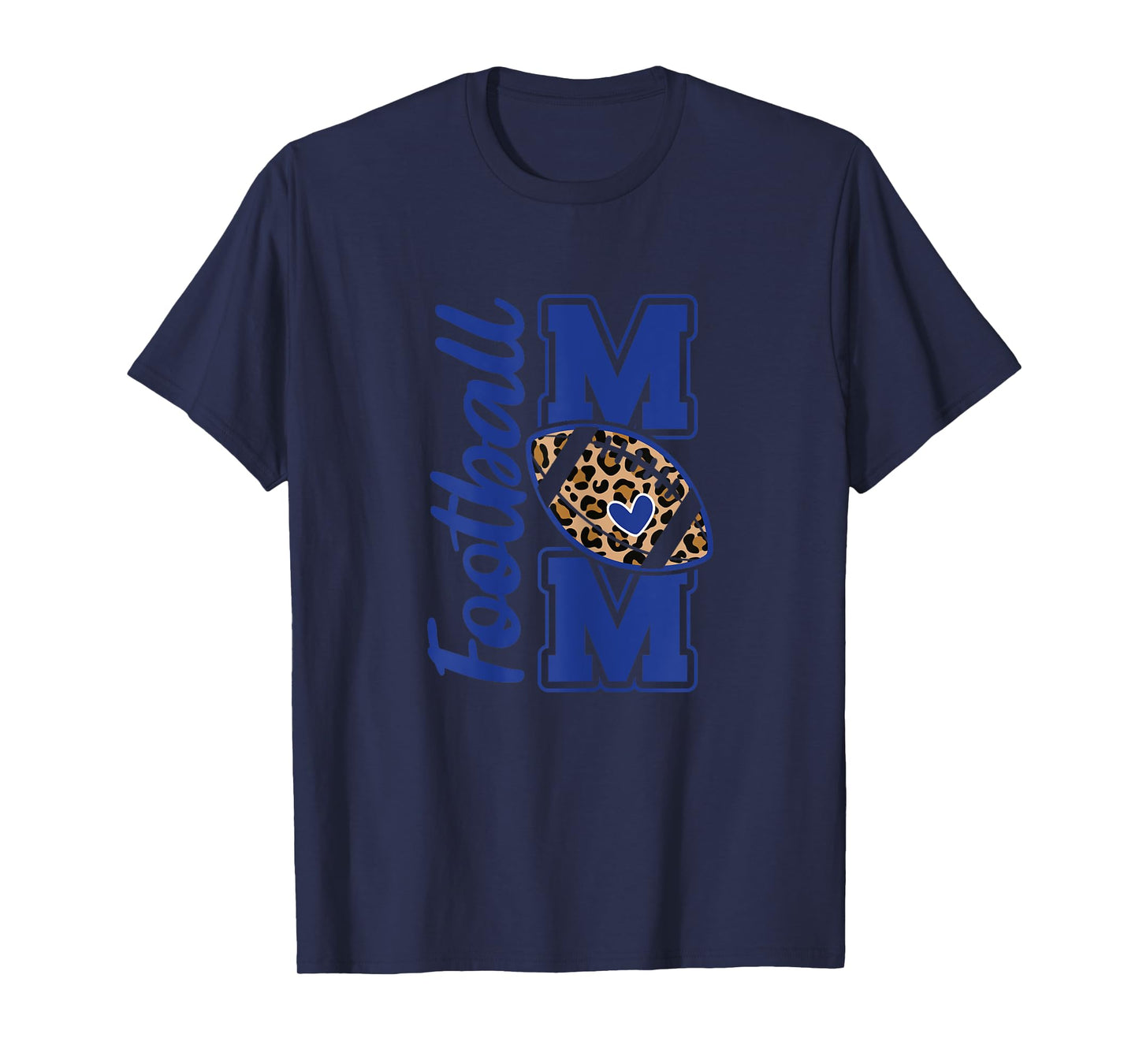Game Day Leopard White and Blue High School Football Mom T-Shirt
