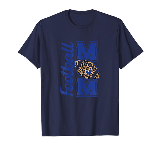 Game Day Leopard White and Blue High School Football Mom T-Shirt