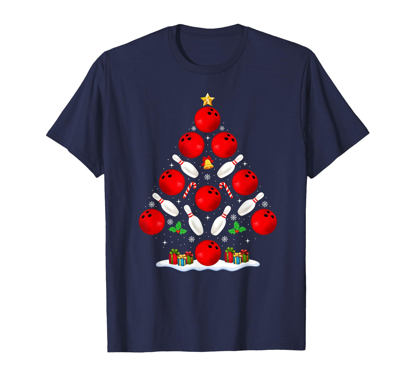 Funny Bowling Christmas Tree Lights Boys Kids Xmas Pajamas T-Shirt