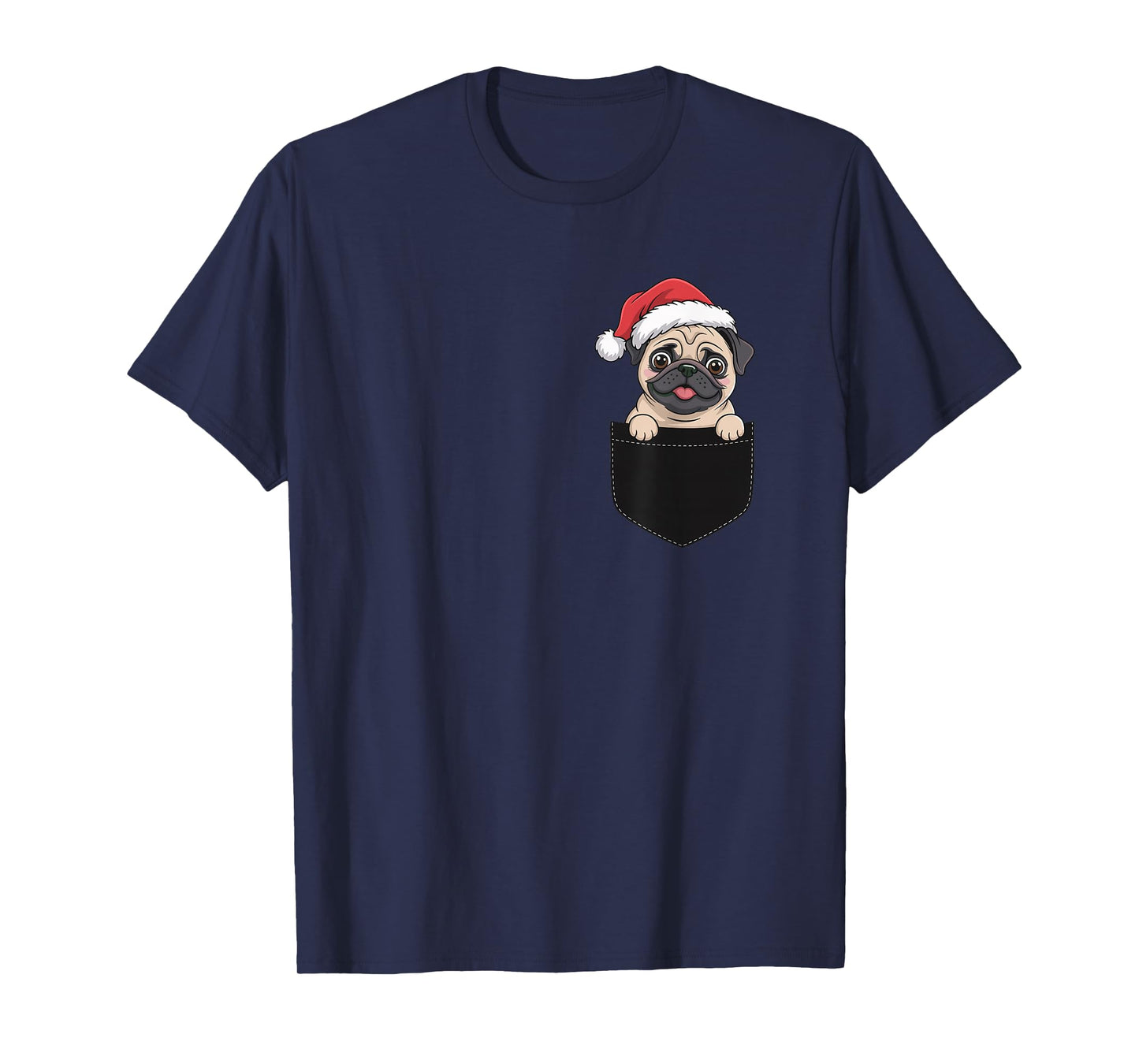 Pug Pocket, Christmas Pug in a Pocket, Pug Santa hat T-Shirt