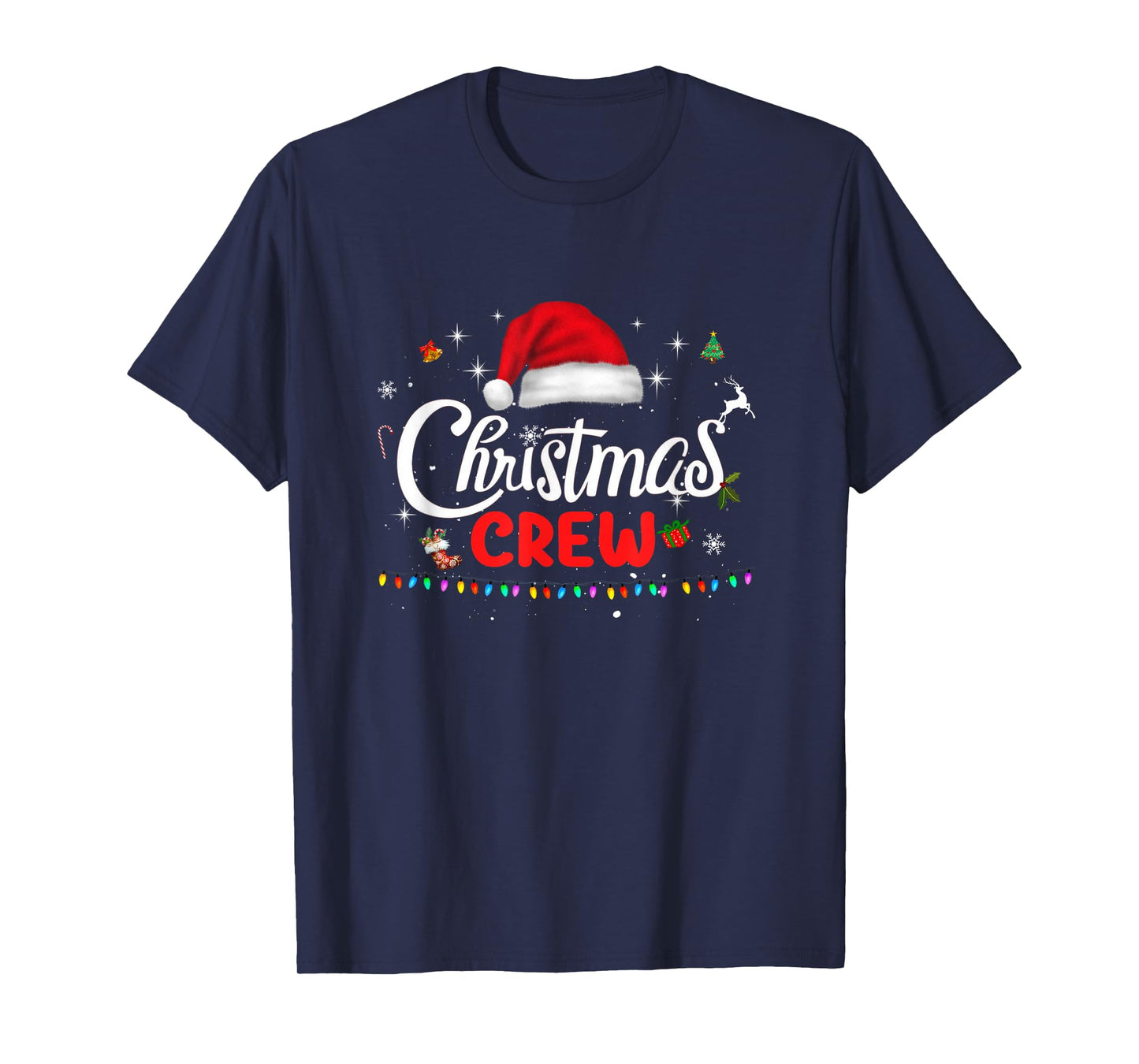 Cute Family Christmas Crew Santa Hat Matching Pajama Lights T-Shirt