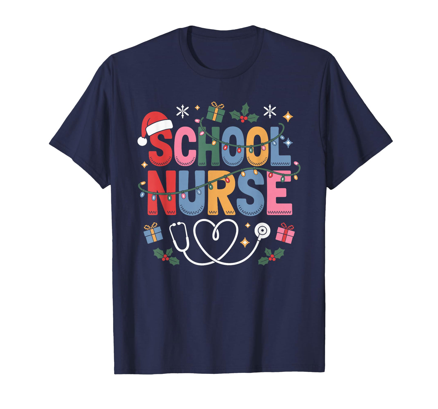 School Nurse Christmas Santa Cap Nursing Humor Xmas T-Shirt