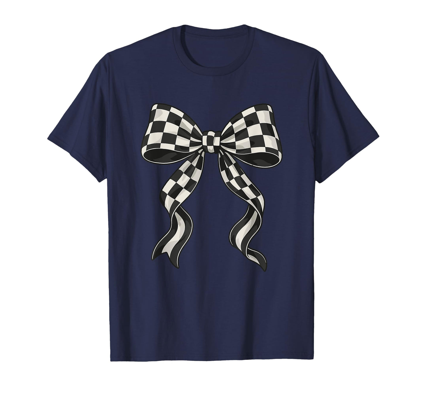 Coquette Black White Checkered Bow Minimalist T-Shirt