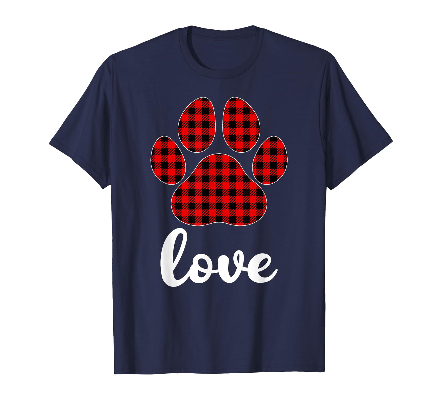 Dog Paw Buffalo Plaid Christmas Pajamas Love Dog Xmas T-Shirt