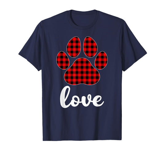 Dog Paw Buffalo Plaid Christmas Pajamas Love Dog Xmas T-Shirt
