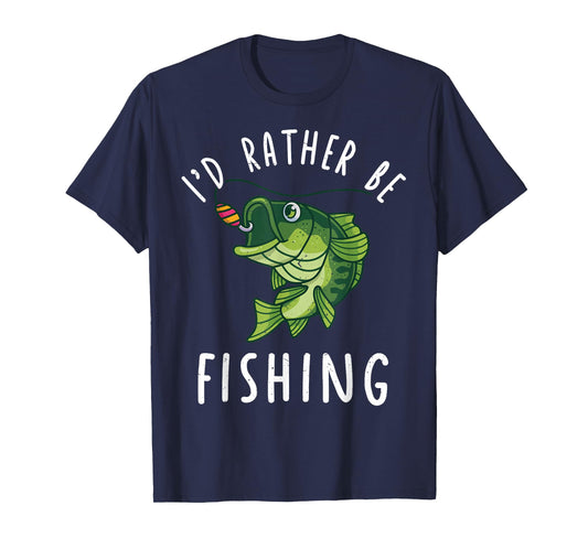 Boy Kids I'd Rather Be Fishing-Shirt Funny Bass Fishing Gift T-Shirt