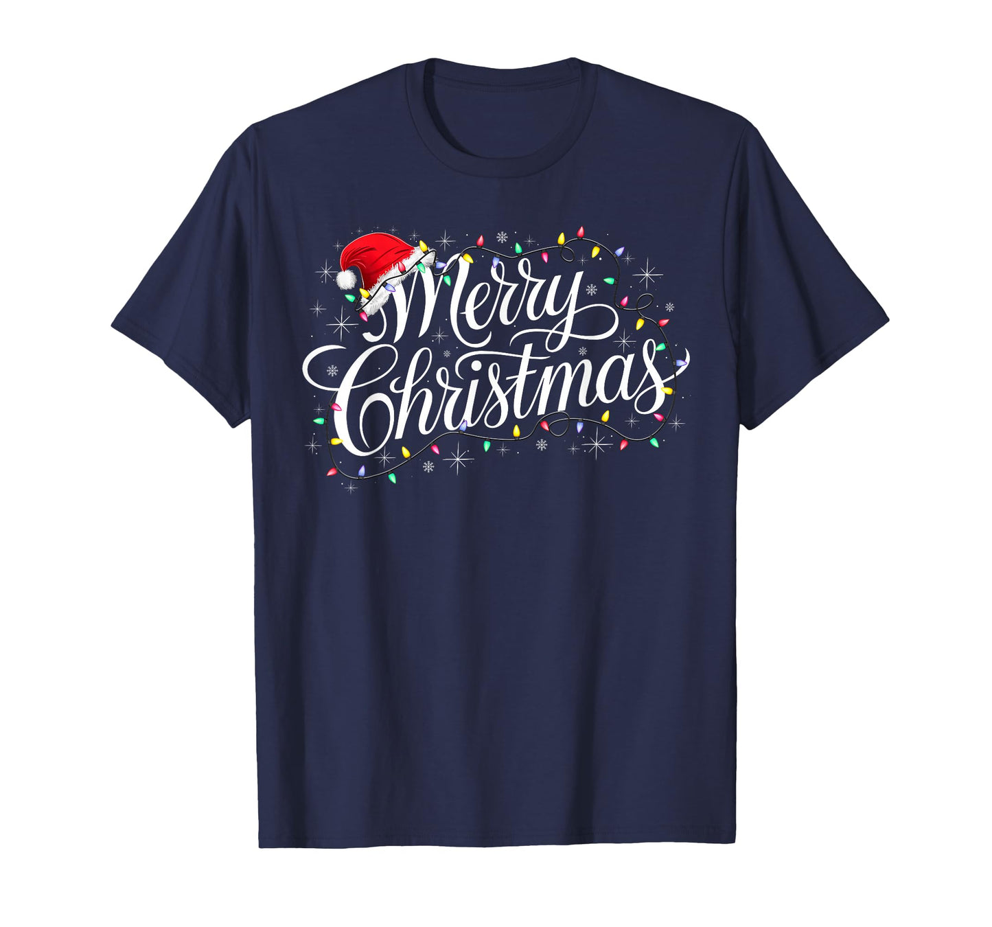 Santa Hat Merry Christmas Xmas Lights Family Pajamas Holiday T-Shirt