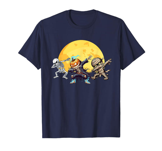 Dabbing Skeleton Mummy Spooky Squad Men Kids Boys Halloween T-Shirt