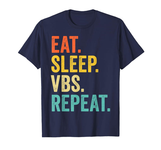Vintage Eat Sleep VBS Repeat Vacation Bible School Kids Boys T-Shirt