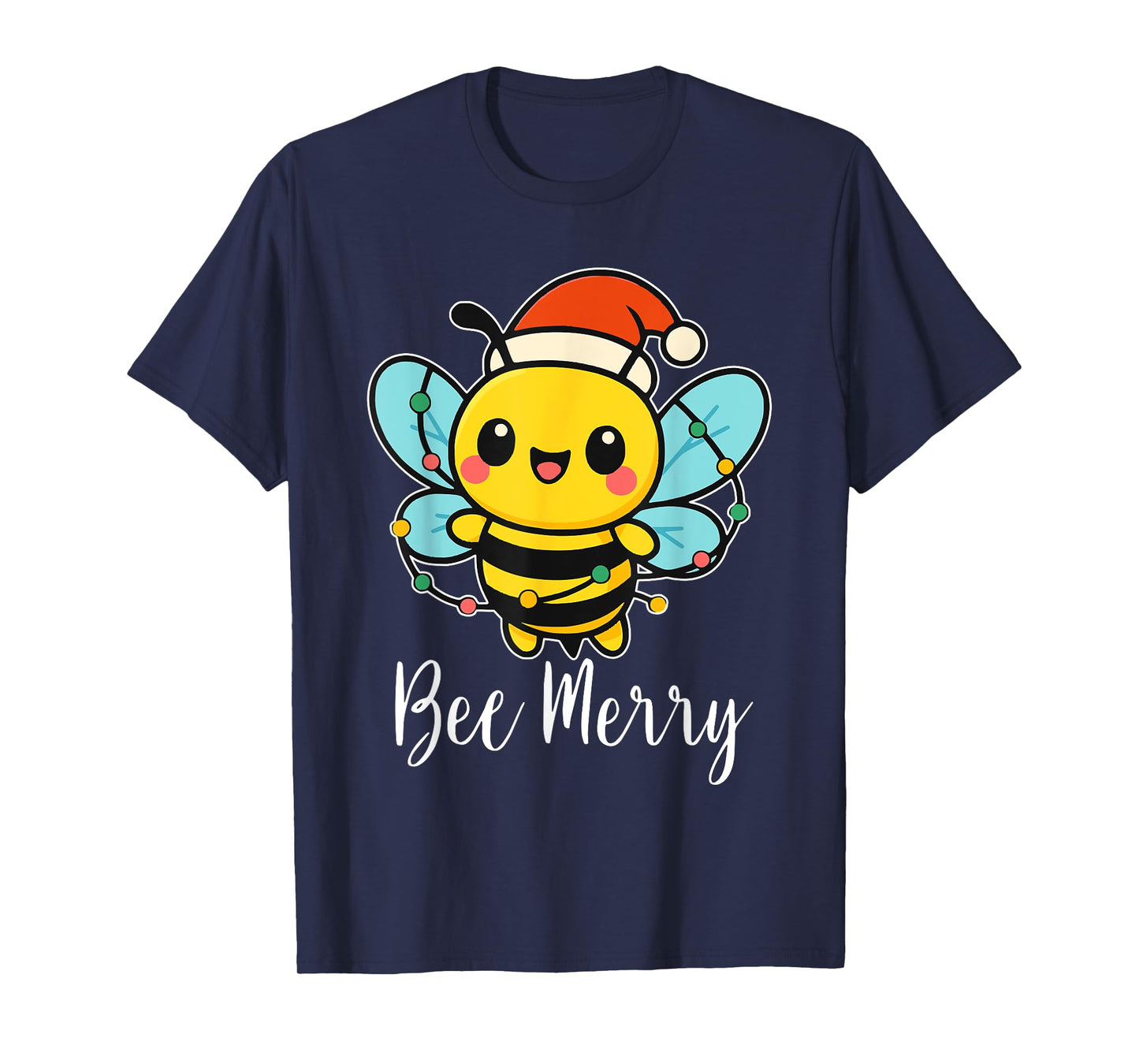 Bee Merry Christmas Bee Wears Santa Hat Xmas Lights T-Shirt
