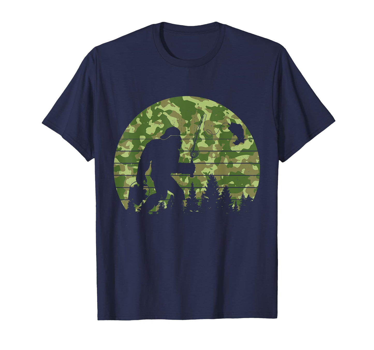 Funny Fishing Men Women Kids Bigfoot Sasquatch Fishing Camo T-Shirt
