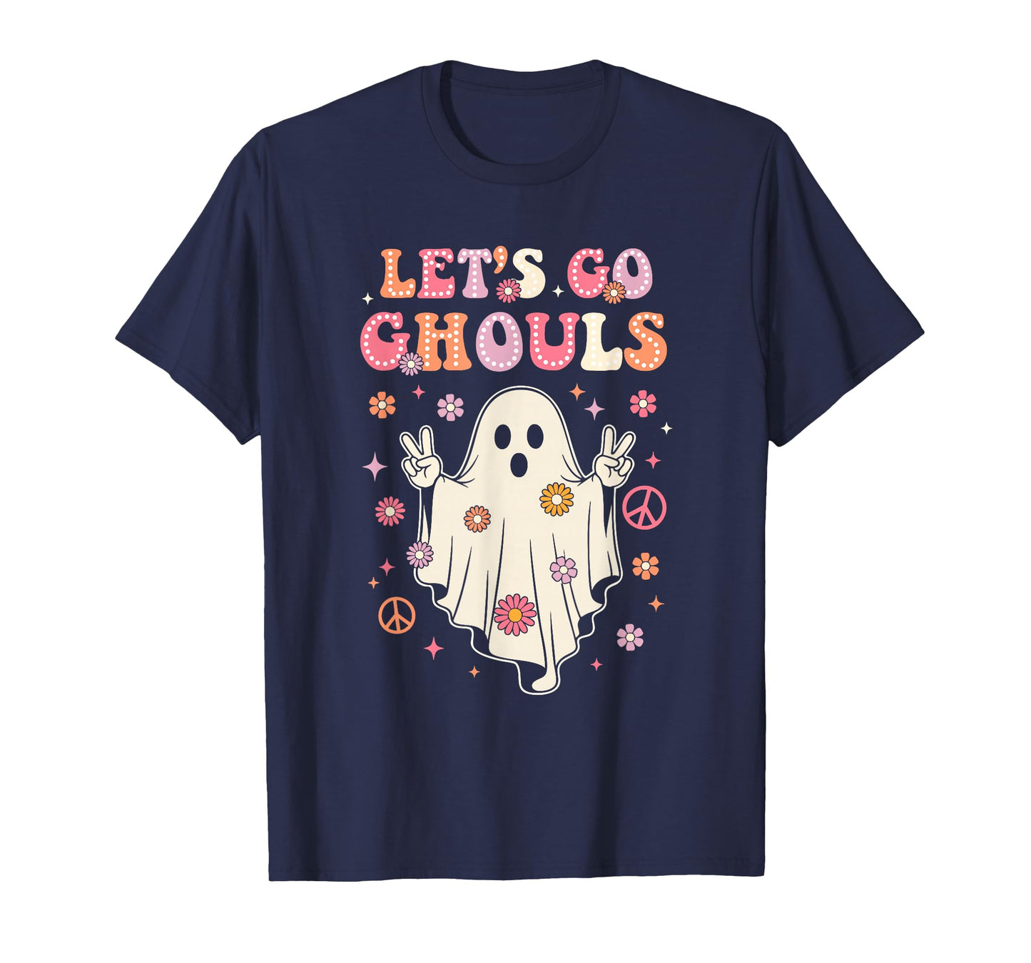 Let's Go Ghouls Halloween Ghost Outfit Costume Retro Groovy T-Shirt