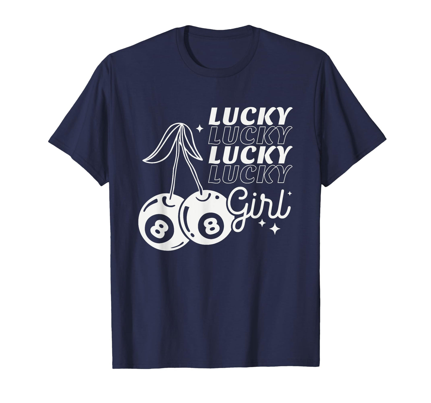 Lucky Girl Retro 8-Ball Cherries Valentine Women Teens Girls T-Shirt