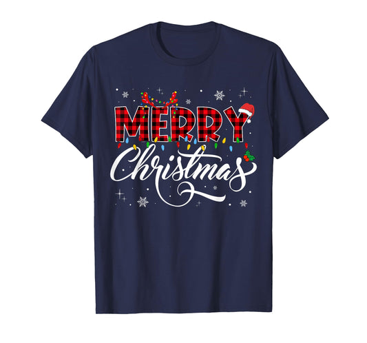 Merry Christmas Lights Santa Hat Xmas Family Matching Pajama T-Shirt