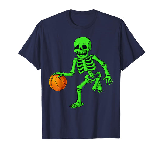 Halloween Skeleton Dribbling Basketball Boys Girls Kids T-Shirt