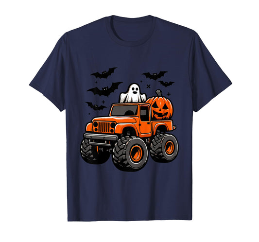 Kids Monster Truck Ghost Pumpkin Halloween Costume T-Shirt