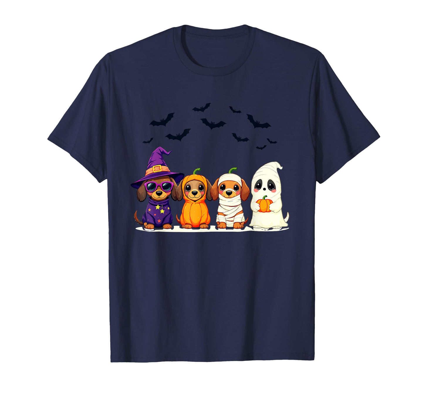 Cute Halloweenie Dachshund Dogs Witch Pumpkin Mummy Ghost T-Shirt