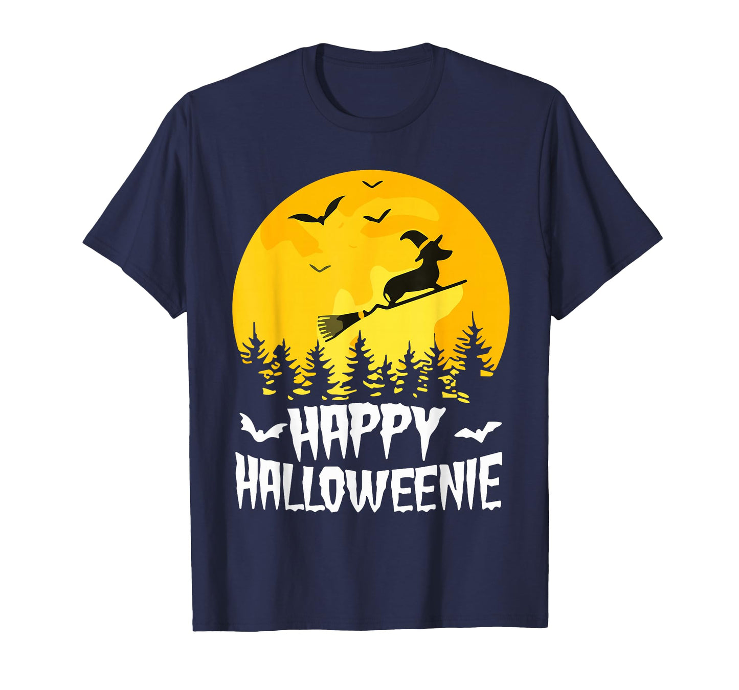Happy Halloweenie Funny Halloween Dachshund Flying Witch T-Shirt