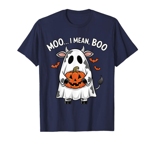 Ghost Cow Moo I Mean Boo Halloween Funny Highlands Cow Lover T-Shirt