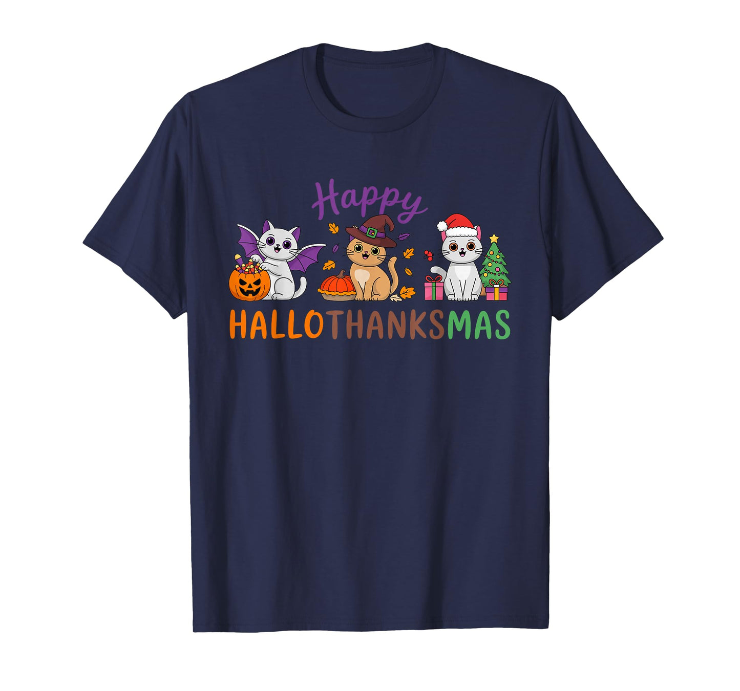 Cat Hallothanksmas Kitten Halloween Thanksgiving Christmas T-Shirt