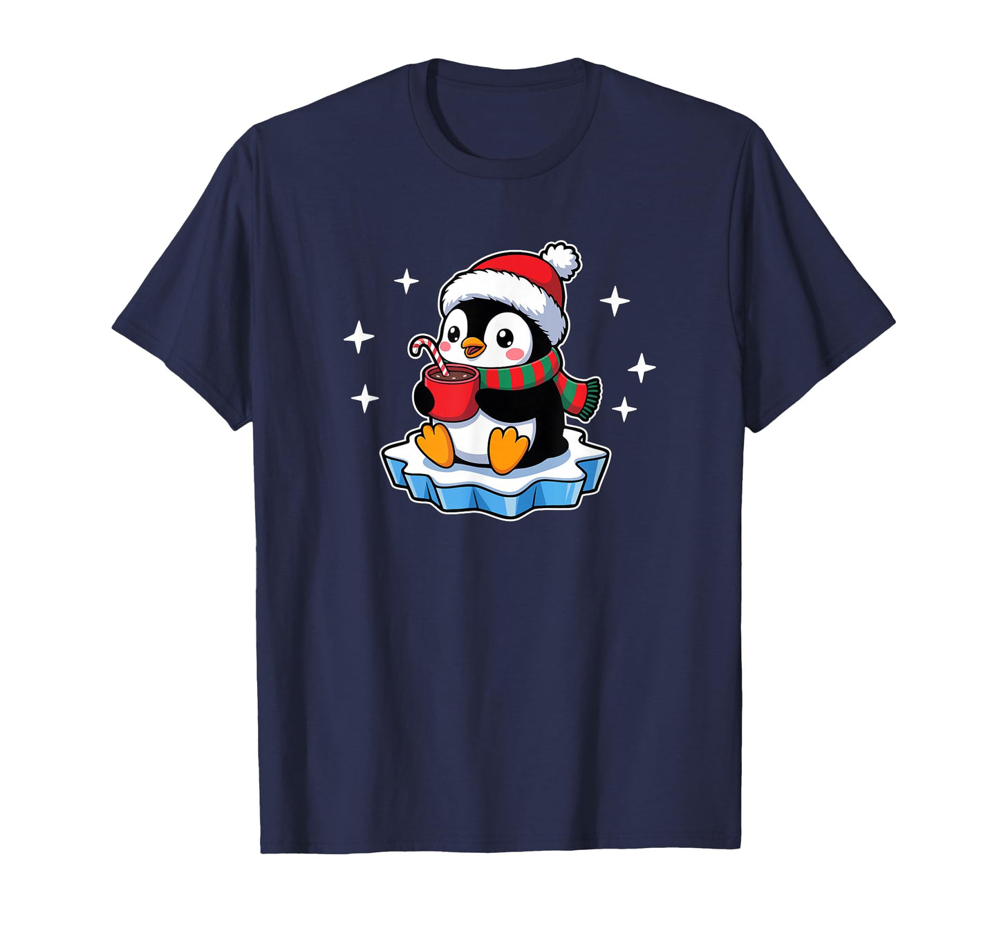 Cute Penguin Hot Cocoa Candy Cane Christmas T-Shirt