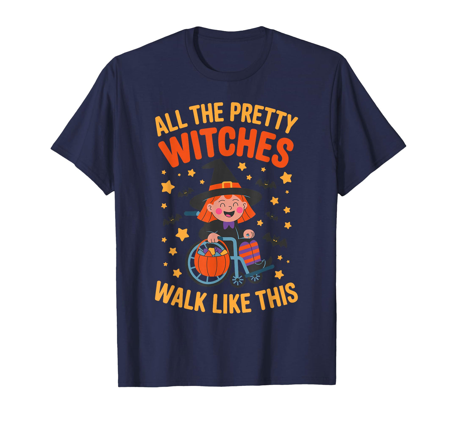 Wheelchair Costume Girl Halloween Handicap Joke Witch Hat T-Shirt