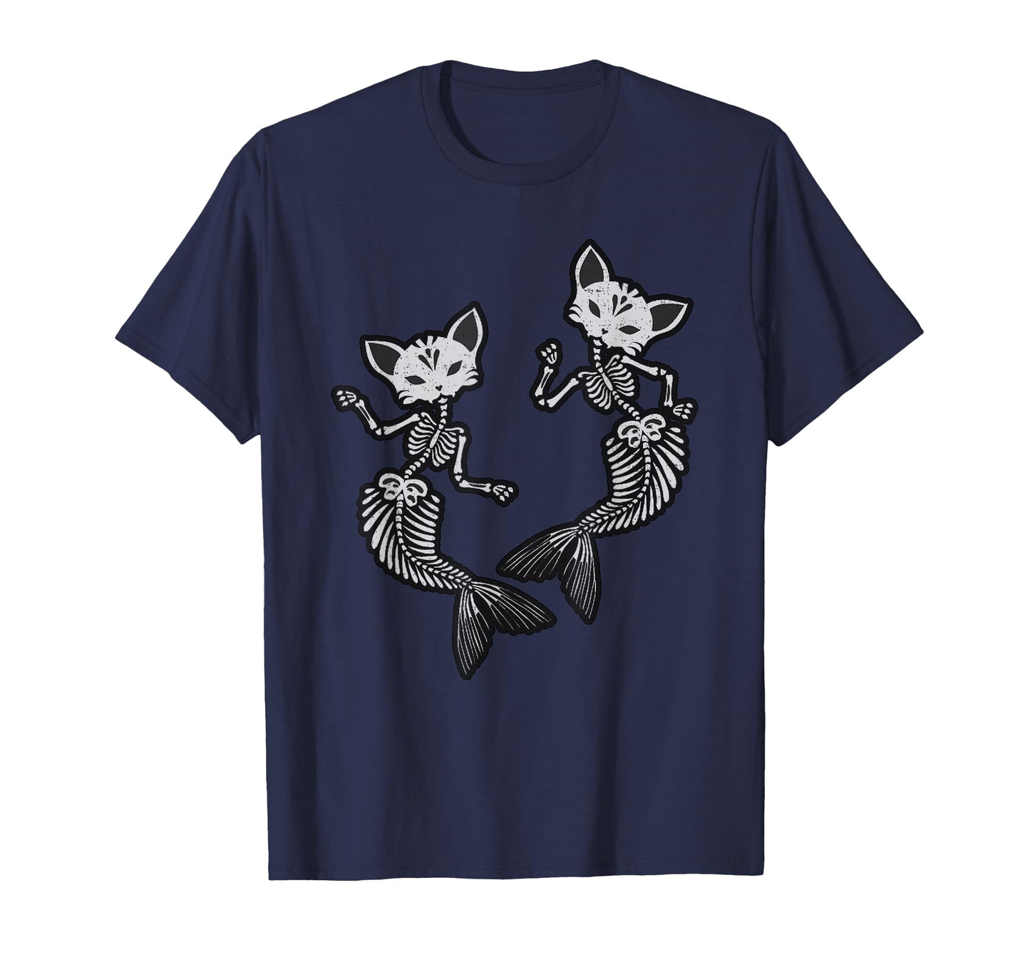 Kitty Cat Mermaid Skeleton T-Shirt Halloween Fantasy TShirt Men Women Kids T-Shirt