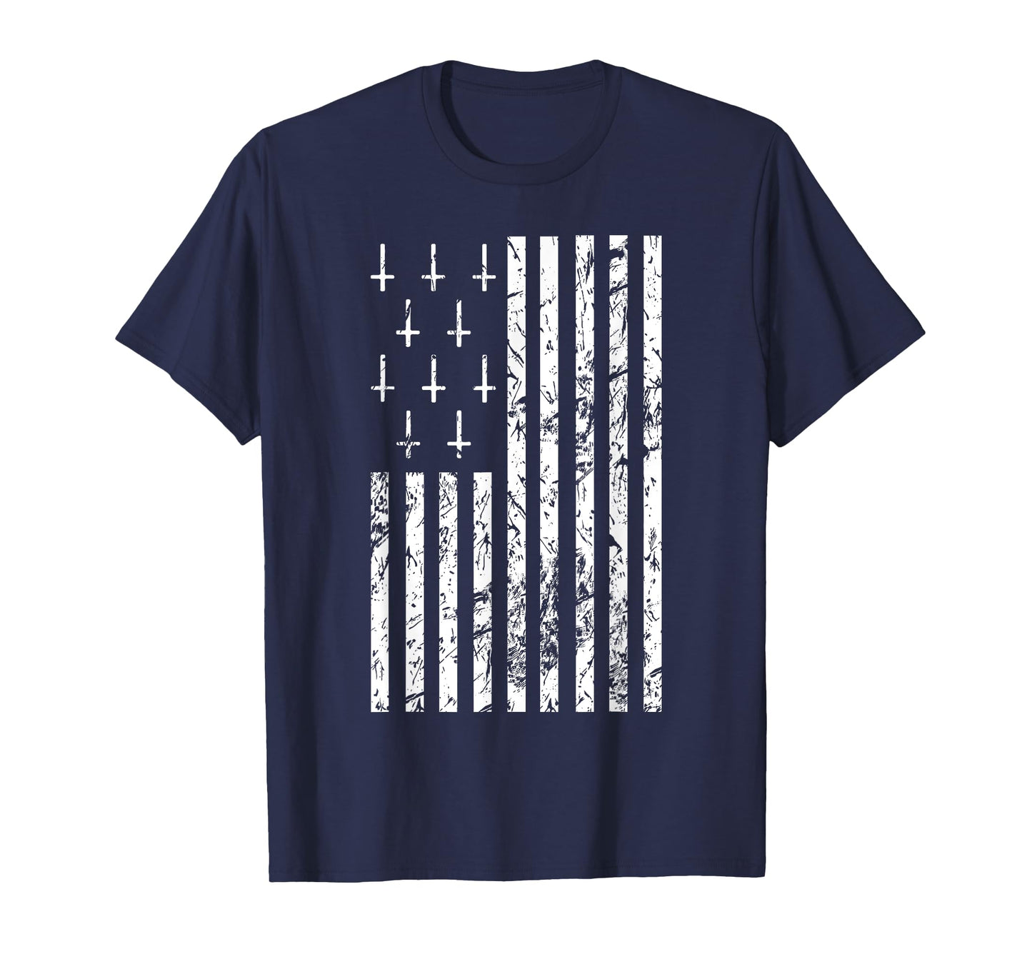 Upside Down Cross Occult Symbol Satanic American Flag T-Shirt