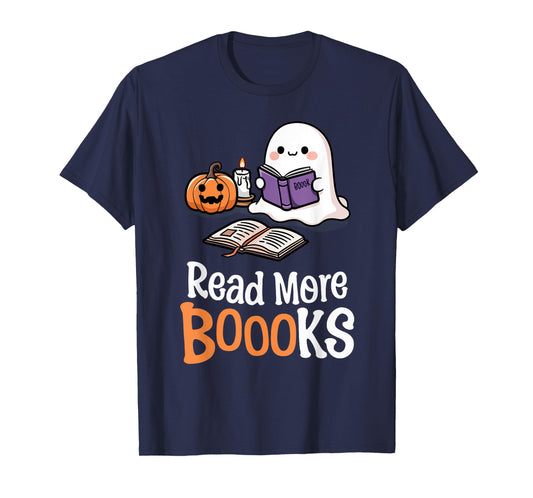 Halloween Teacher Women Cute Reading Ghost Read More Books T-Shirt