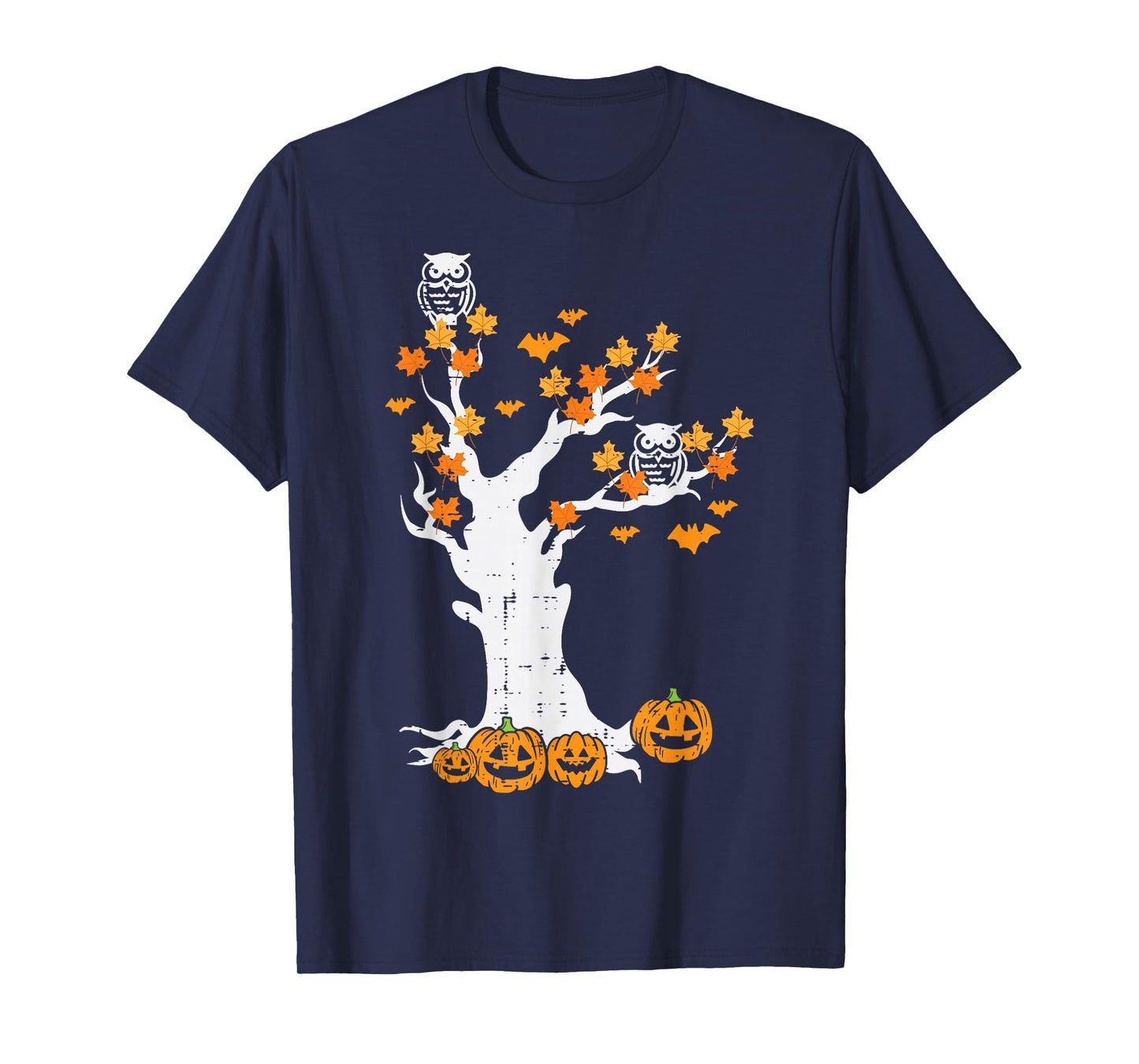 Halloween Tree Owl Leaves Pumpkin Fall Costume Women Kid Men T-Shirt