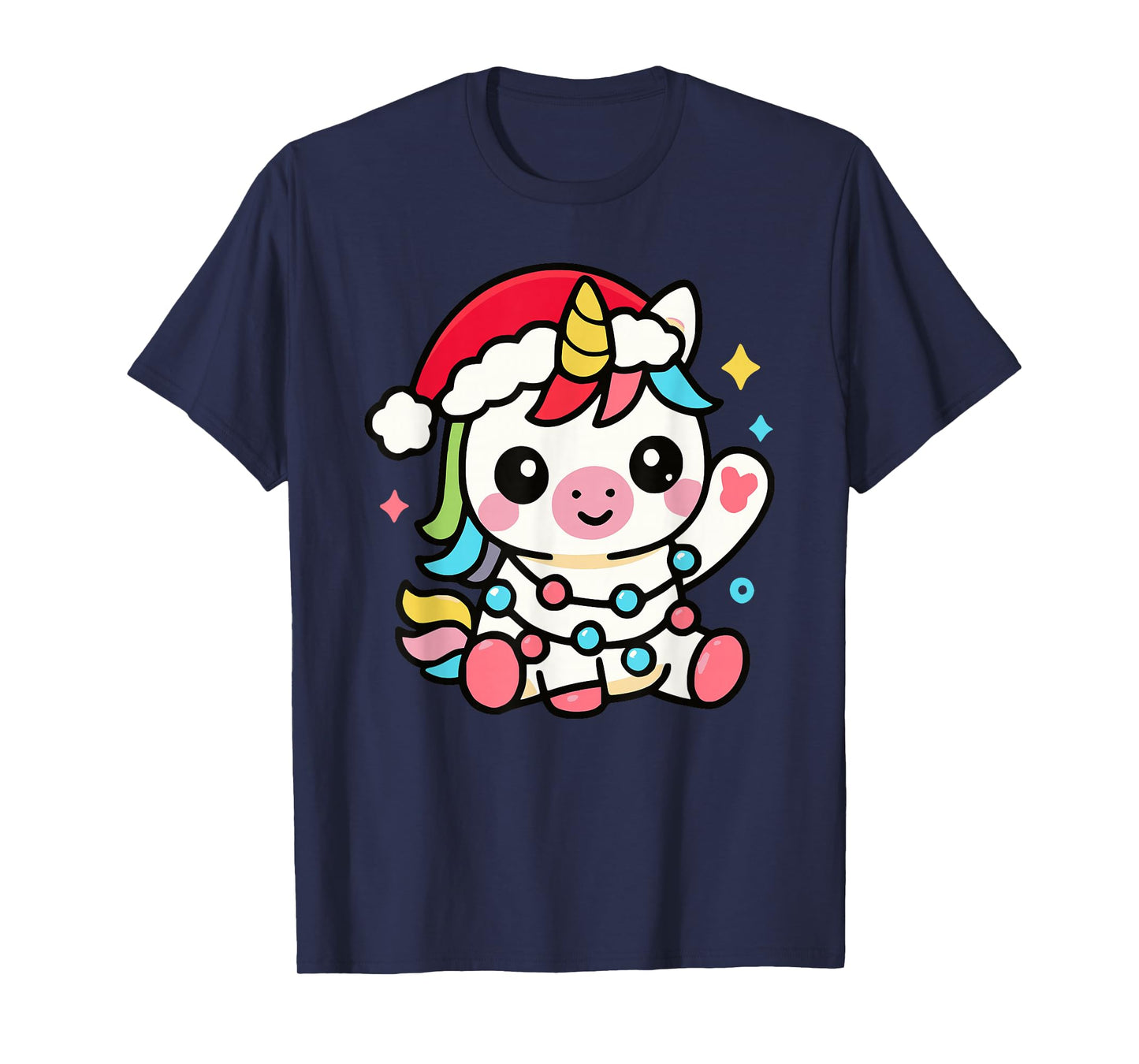 Cute Holiday Santa Hat Lights for Kids and Unicorn Lovers T-Shirt