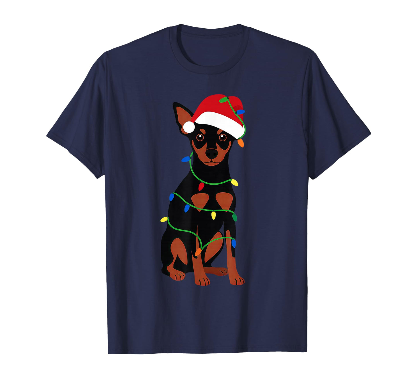 Miniature Pinscher Christmas Tree Lights Holiday Dog Lover T-Shirt