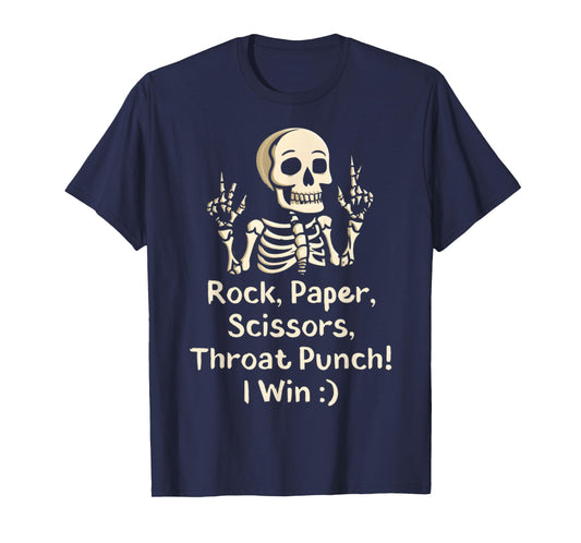 Rock, Paper Scissors Throat Punch I Win Funny Skeleton Meme T-Shirt