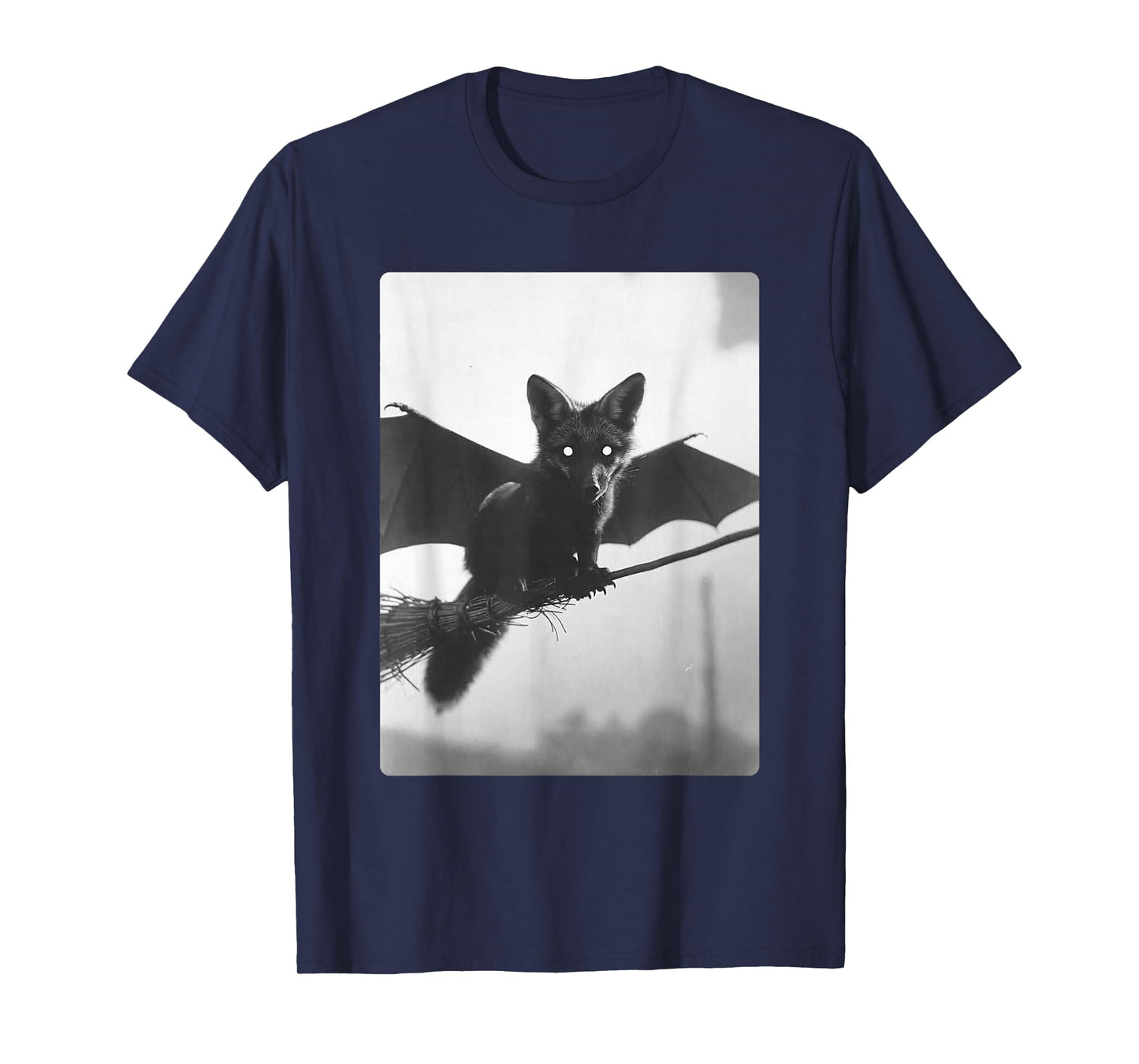 Gothic Fox Witch Broom Bat Wings Spooky Halloween Animal T-Shirt