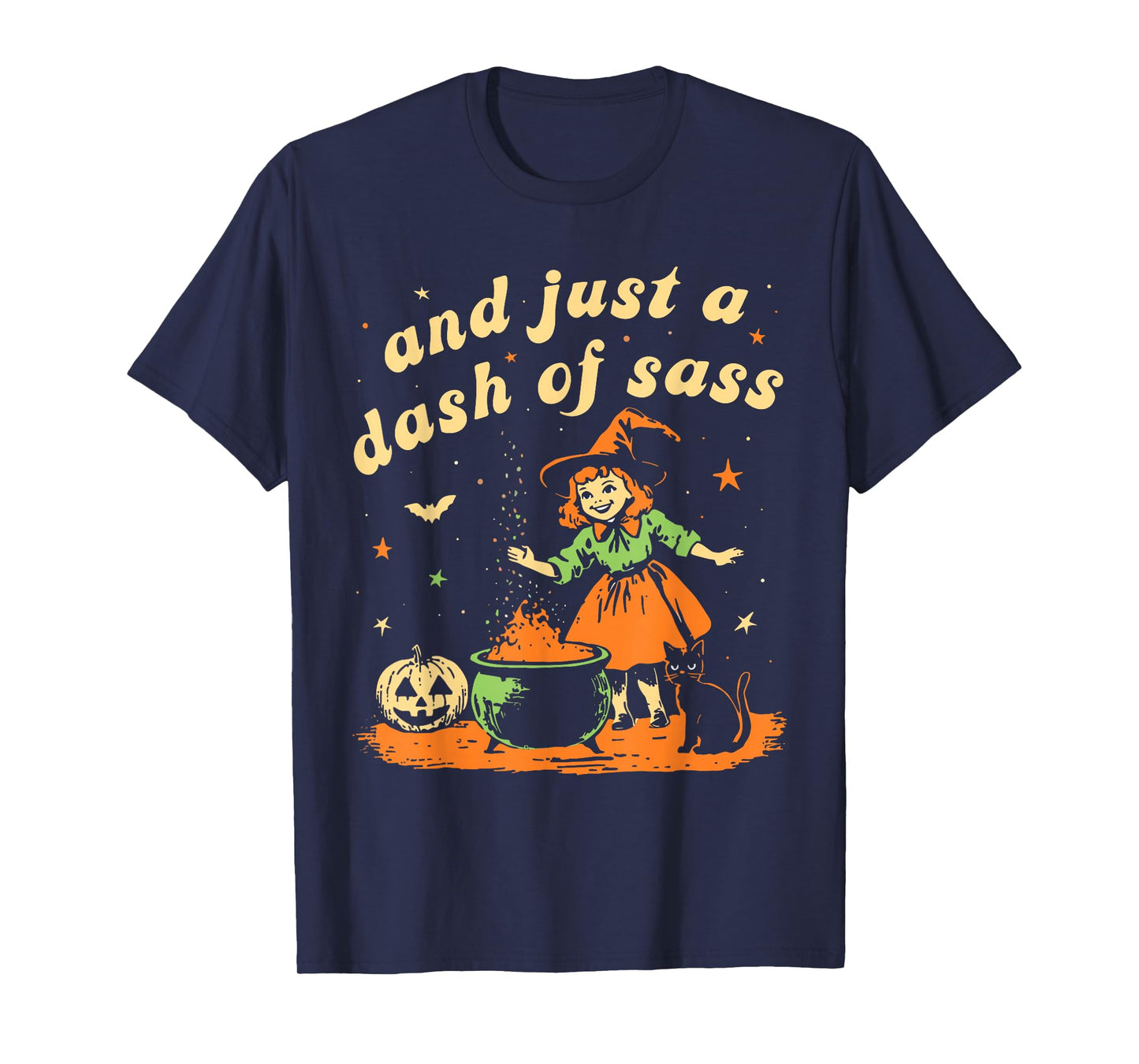 and Just A Dash of Sass Retro Halloween Witch Cat T-Shirt