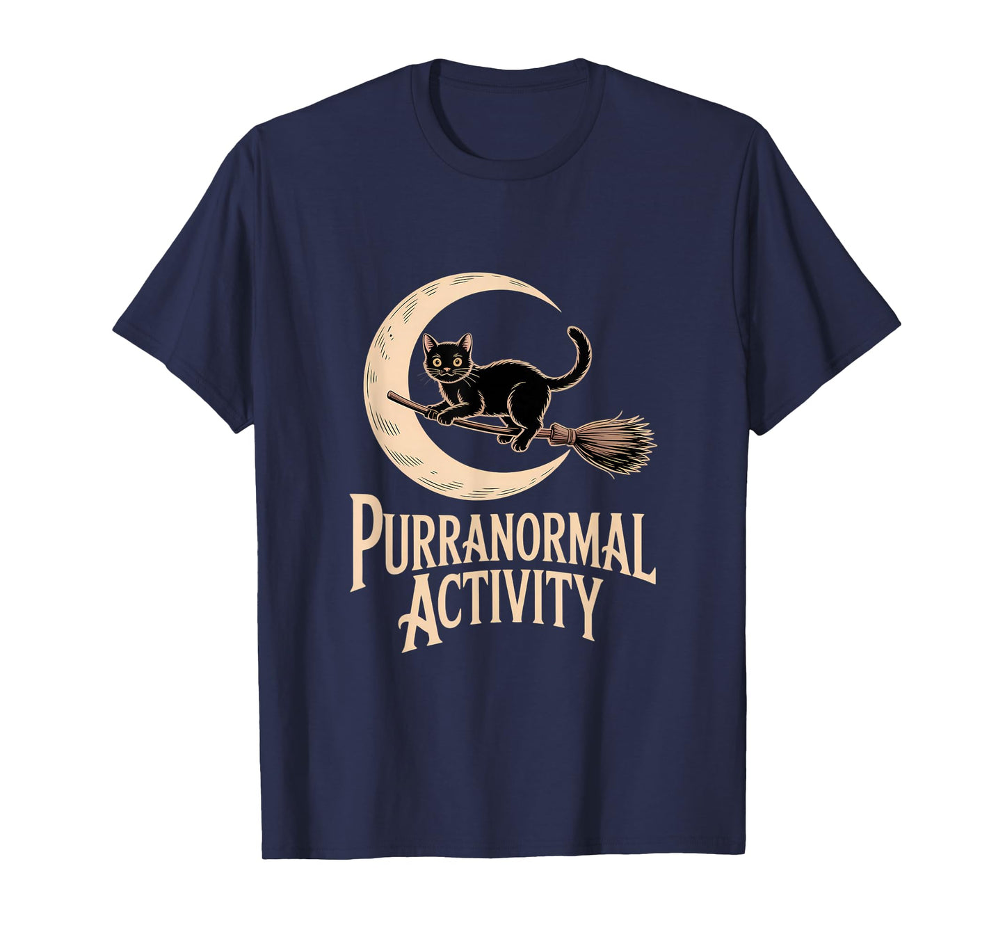 Purranormal Activity Halloween Black Cat Crescent Moon Witch T-Shirt
