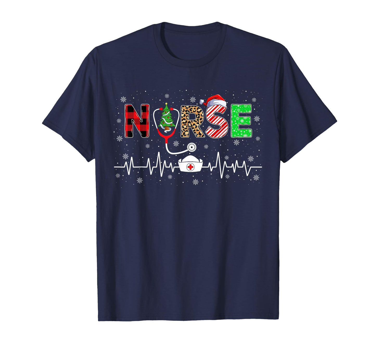Nurse Xmas Tree Pajamas Stethoscope Nurse Santa Christmas T-Shirt