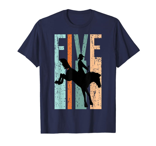 5th Birthday Kids Retro Rodeo Horse Lovers Cowboys Rider T-Shirt