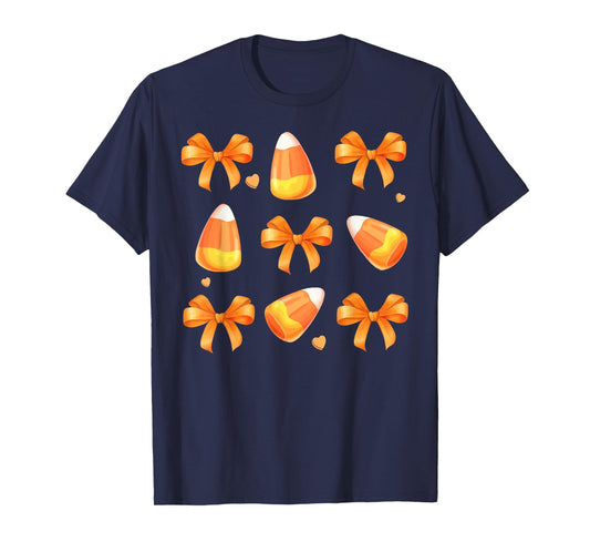 Coquette Bow Candy Corn Retro Halloween Women Kids T-Shirt