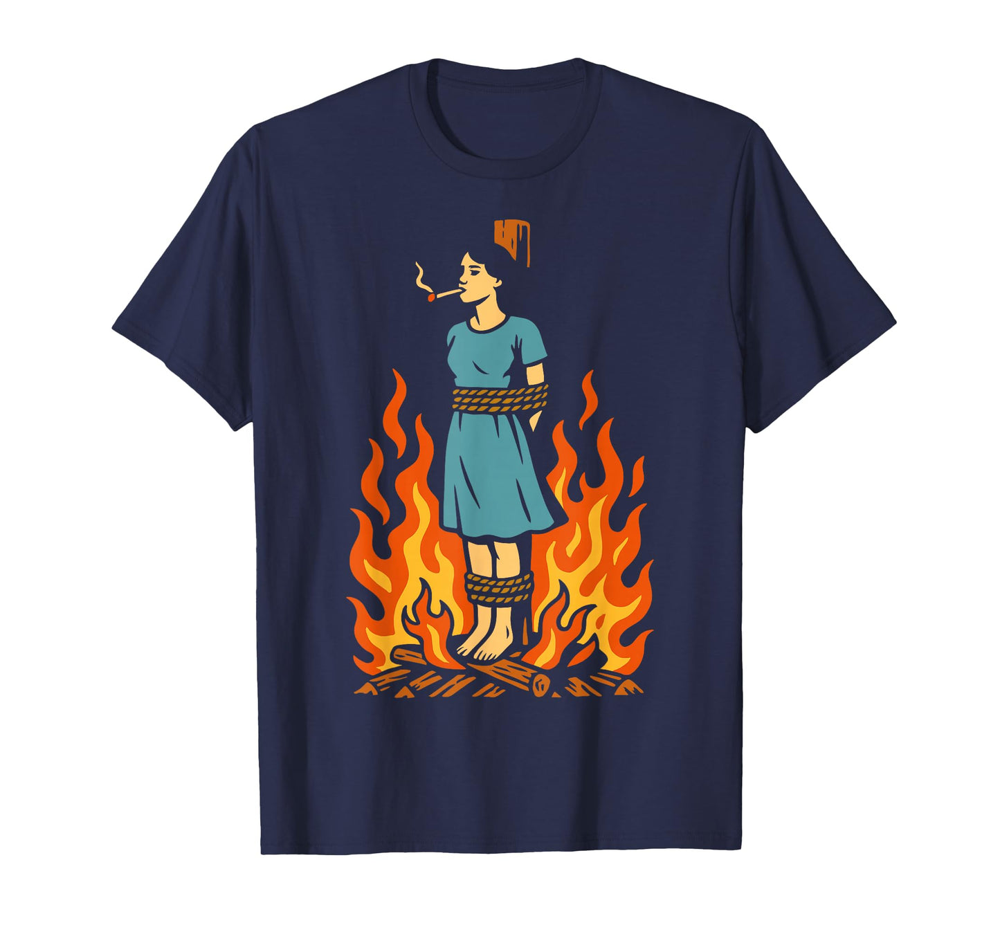Witch Lighting Cigarette with Flames Occult Unholy Funny T-Shirt
