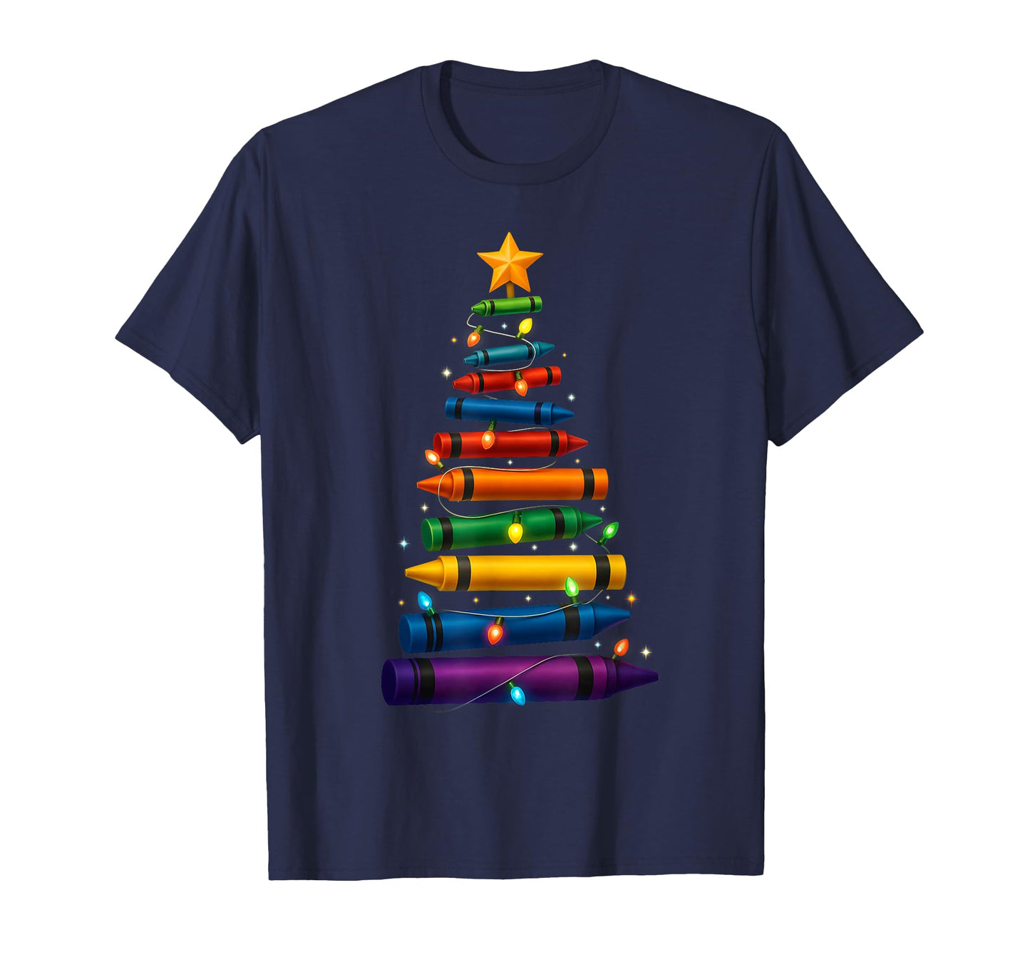 Teacher Crayon Christmas Tree Lights Student School Xmas T-Shirt