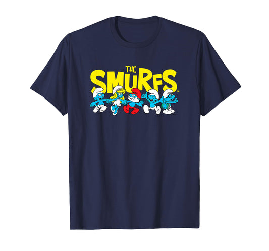 The Smurfs Logo with Smurfs Cast Retro Cartoon T-Shirt