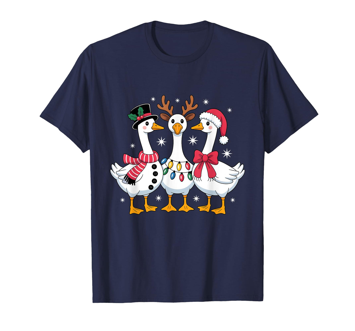 Merry Goosemas Christmas Silly Goose Xmas Lights Men Women T-Shirt